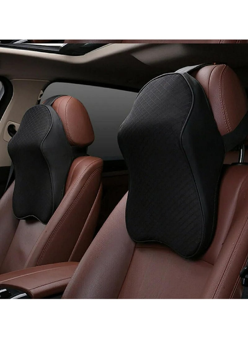 Memory Foam Car Neck Rest Pillow Seat Cushion Neck Support Headrest Ergonomic Help Relieve Neck Pain for Driver Front Back Seat, Office Chair, Fit Most Vehicles (Black Pack of 2) - Image 1
